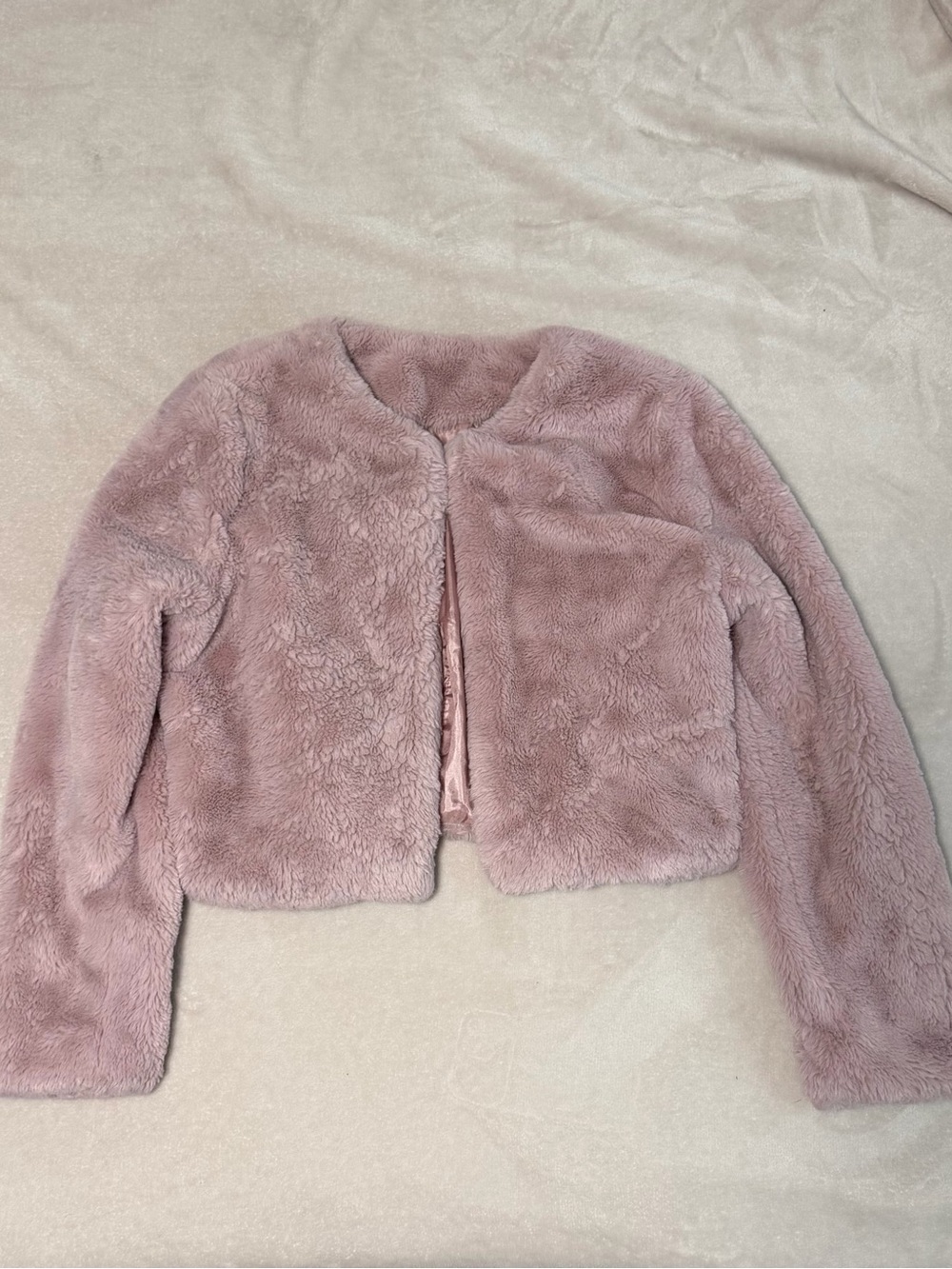 Plush Faux Fur Cropped Jacket - Dusty Rose